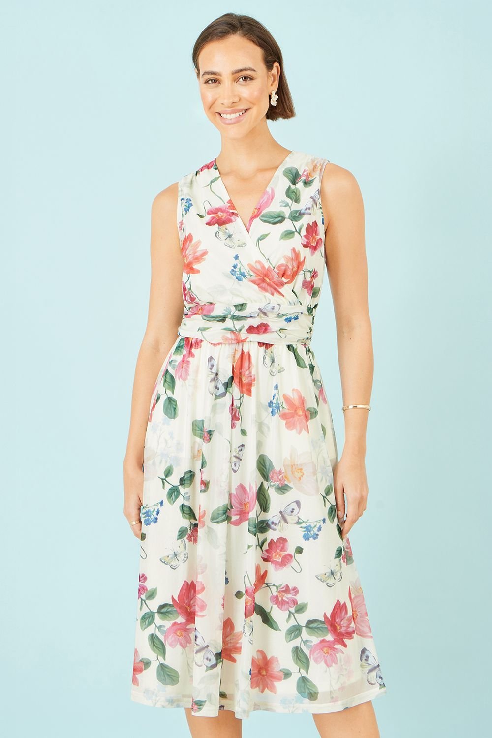 Yumi Yumi Women's Blurred Floral Mesh Wrap Midi Dress in Ivory - 2