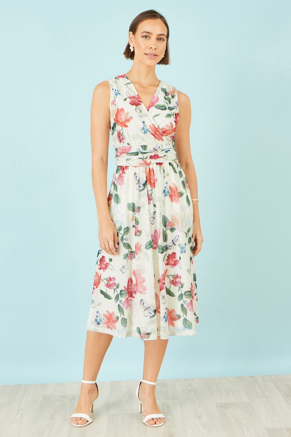 Yumi Yumi Women's Blurred Floral Mesh Wrap Midi Dress in Ivory - 3