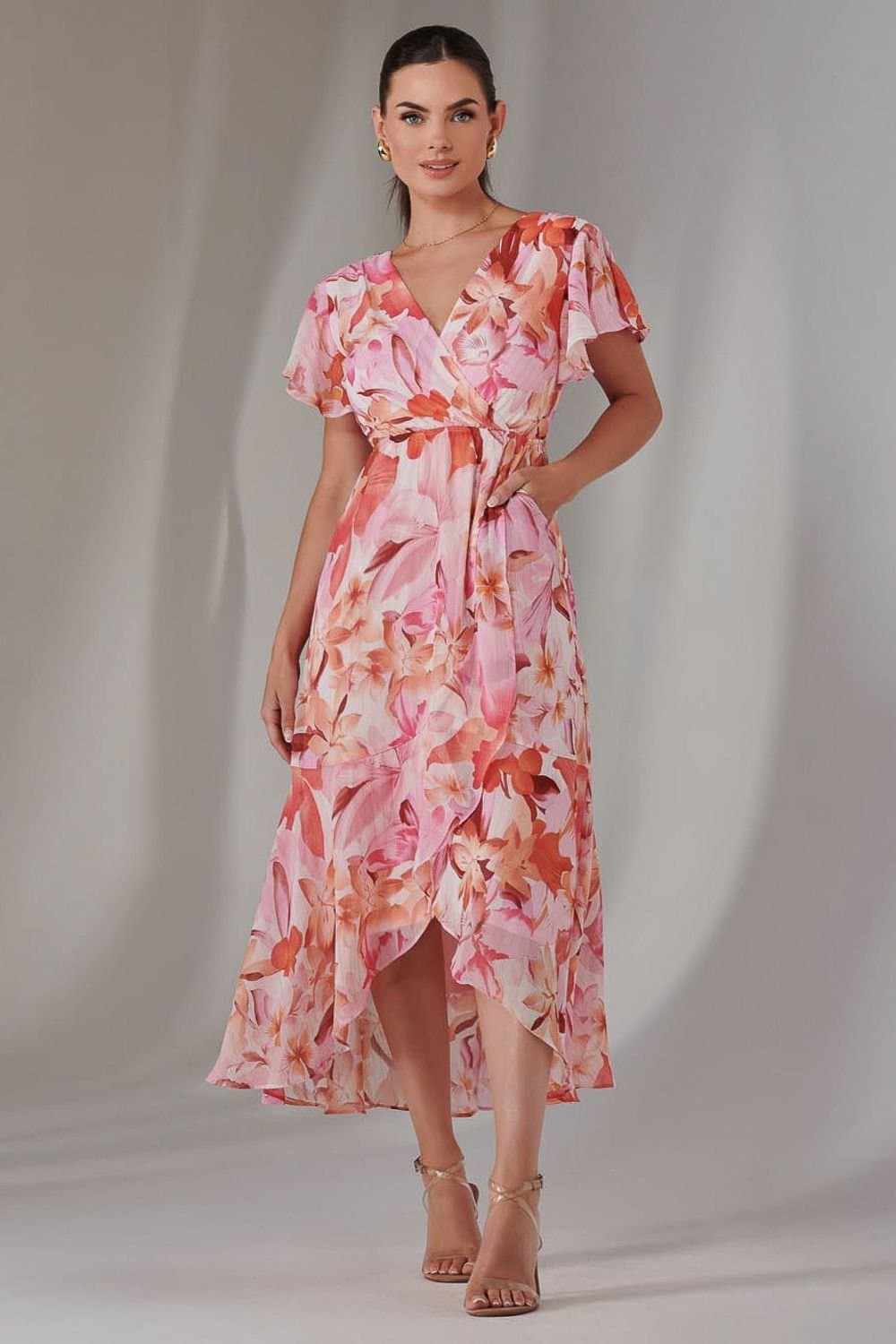 Jolie Moi Jolie Moi Women's Petite High Low Midaxi Dress in Light Pink