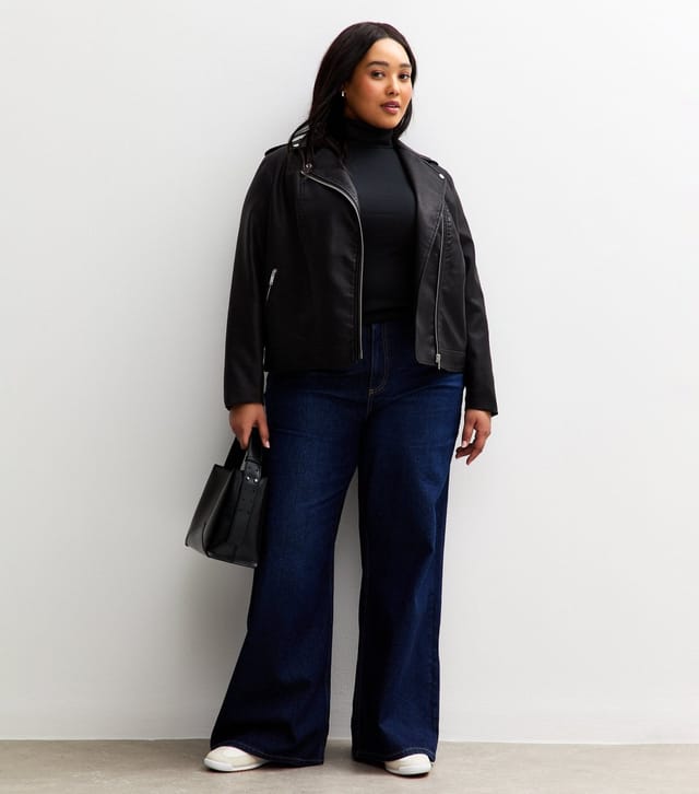 New Look Women's Plus Size Black Faux Leather Biker Jacket Curves New Look - 2