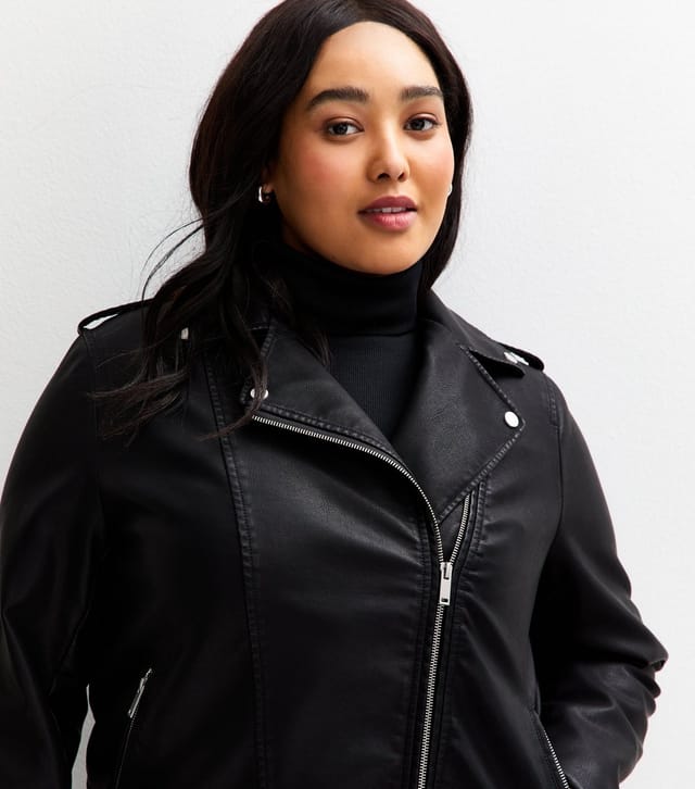 New Look Women's Plus Size Black Faux Leather Biker Jacket Curves New Look - 3