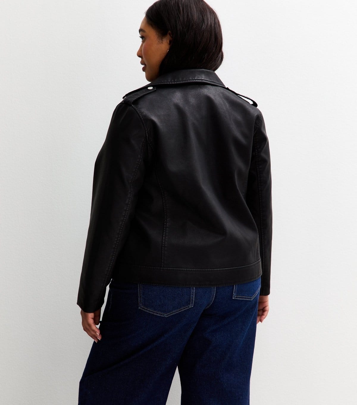 New Look Women's Plus Size Black Faux Leather Biker Jacket Curves New Look - 4