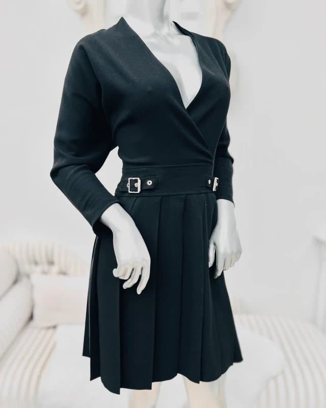 Karen Millen Karen Millen Black Pleated-Skirt Wrap Dress 12