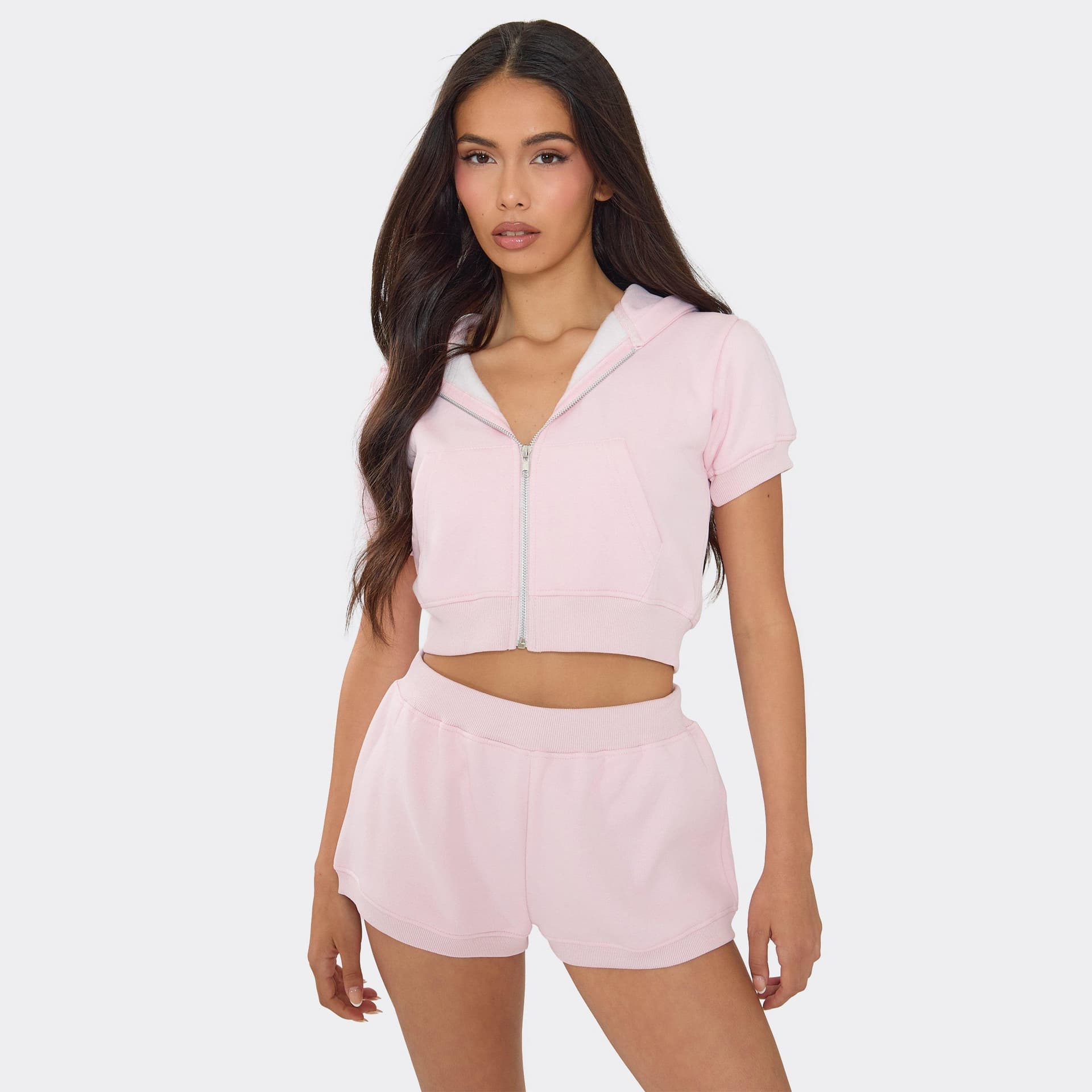 EGO Short Sleeve Zip Up Hoodie In Pink, Women's Size UK 6