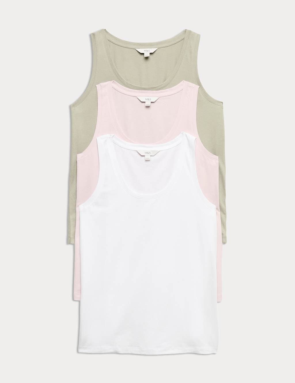 Marks & Spencer M&S 3 Pack Pure Cotton Vest Tops White Mix