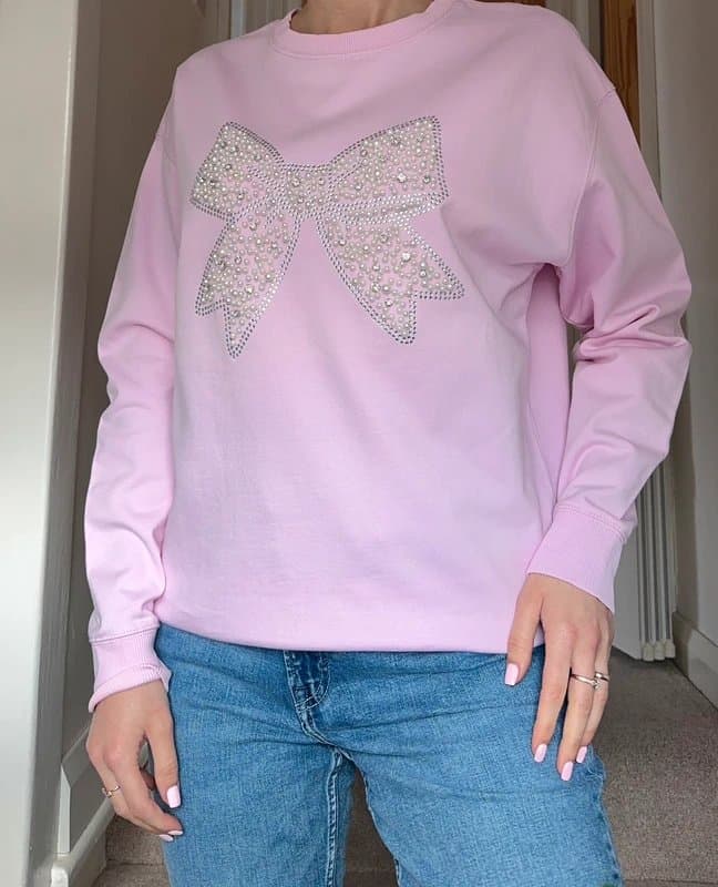 New Look Pink Bow Embellished Sweatshirt