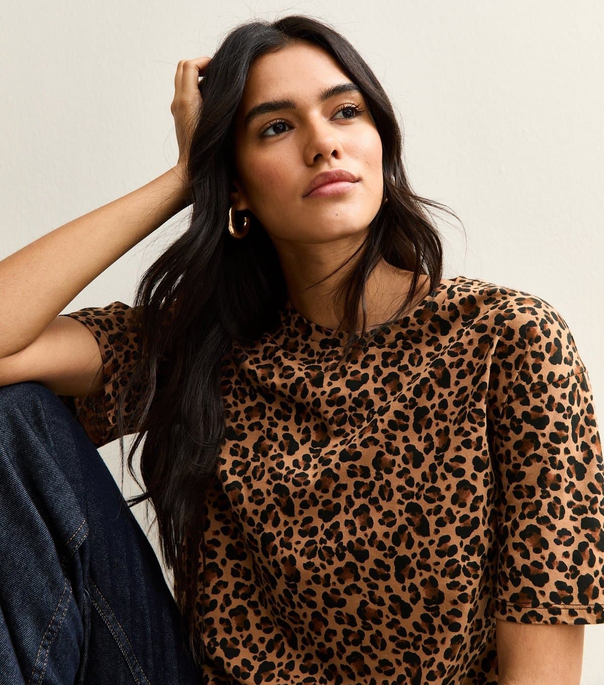 New Look Women's Brown Leopard Print T-Shirt New Look