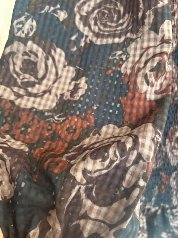 Zara 🖤 ZARA Smocked Ruffle Hem Floral Top UK S Nwt! Navy/Burgundy Rose Print, High Neck Blouse - 1