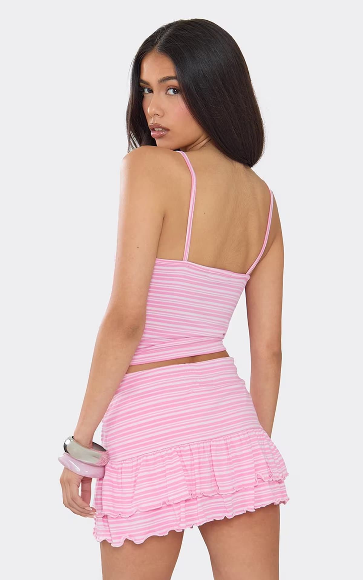 EGO Strappy Top In Baby Pink Stripe, Women's Size UK 6