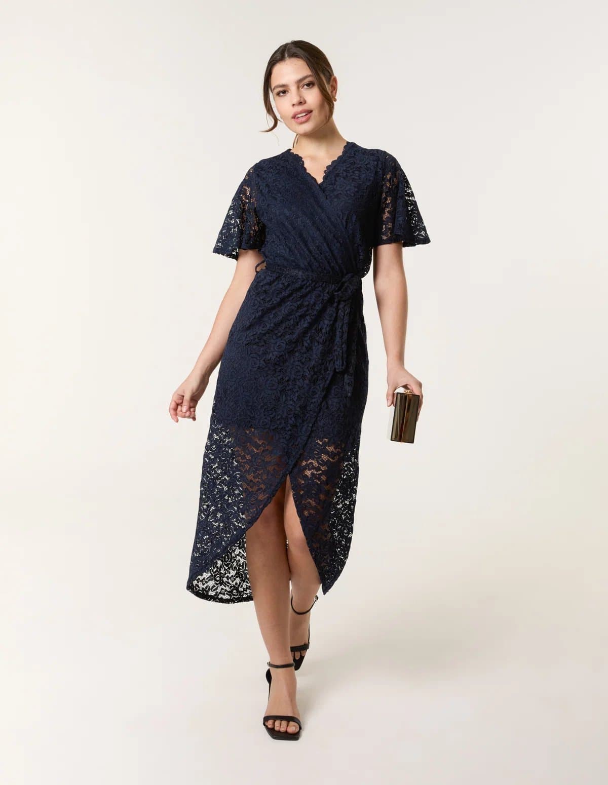 Blue Vanilla Lace Wrap Over Midi Dress