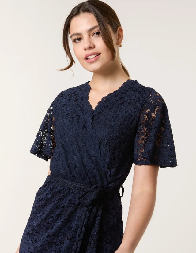 Blue Vanilla Lace Wrap Over Midi Dress - 2