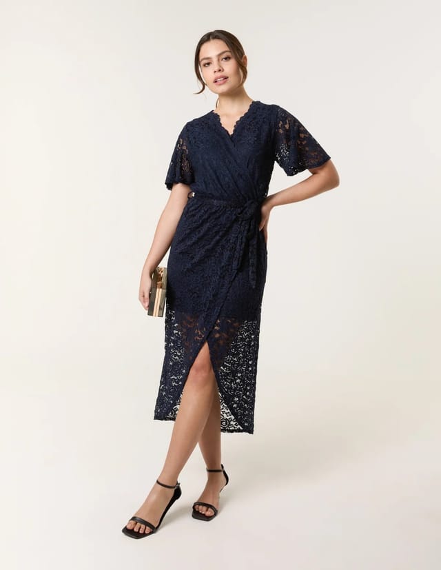Blue Vanilla Lace Wrap Over Midi Dress - 3