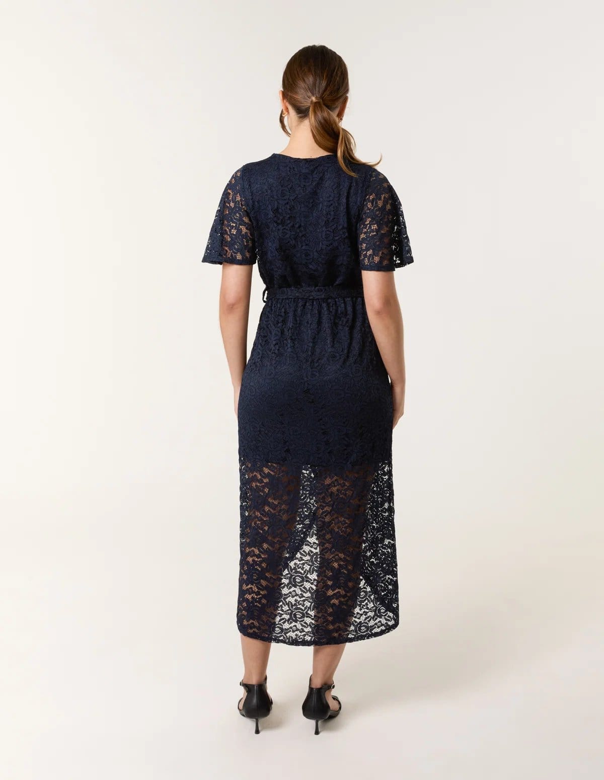 Blue Vanilla Lace Wrap Over Midi Dress - 4