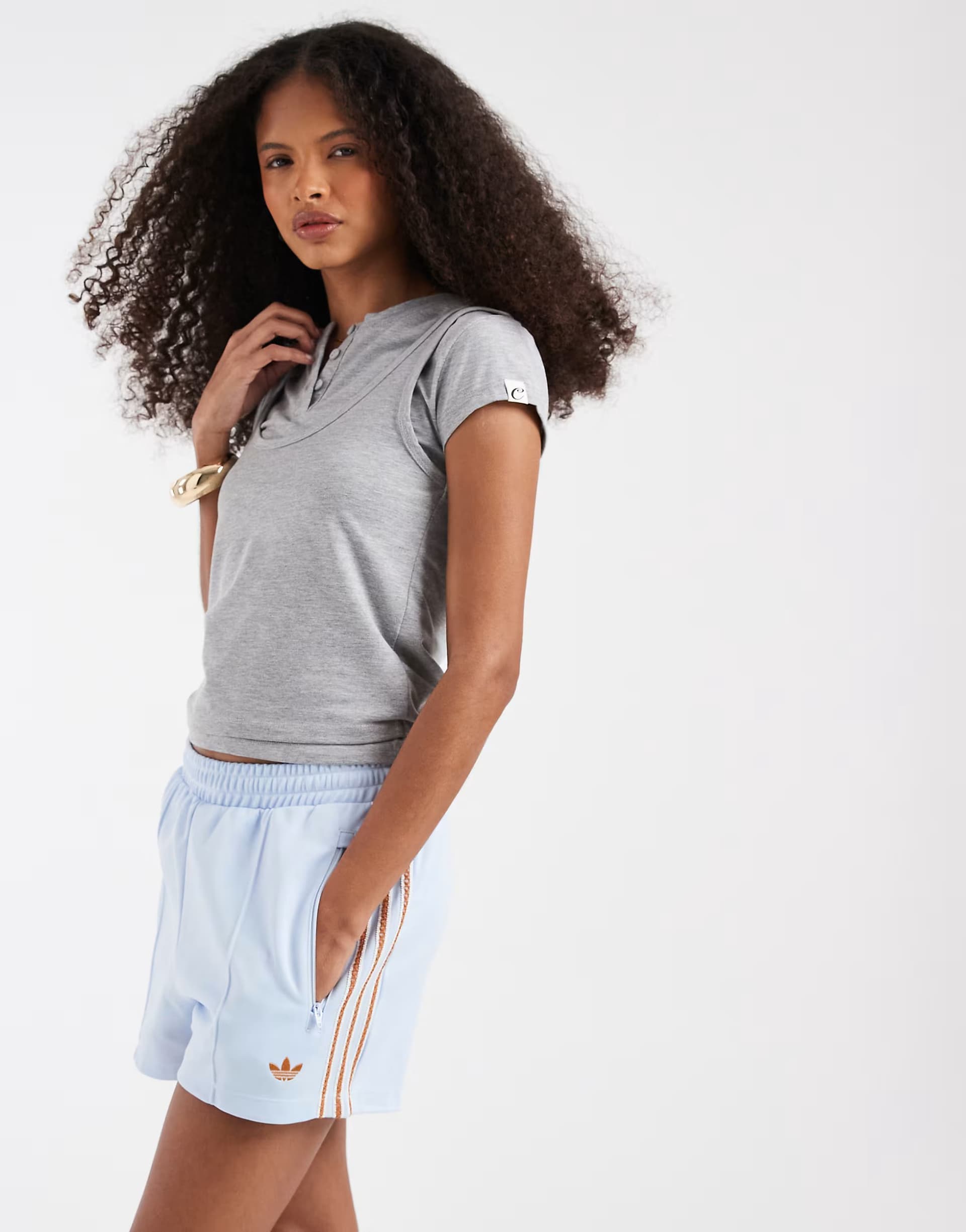 ASOS adidas Originals crochet 3 stripe shorts in light blue