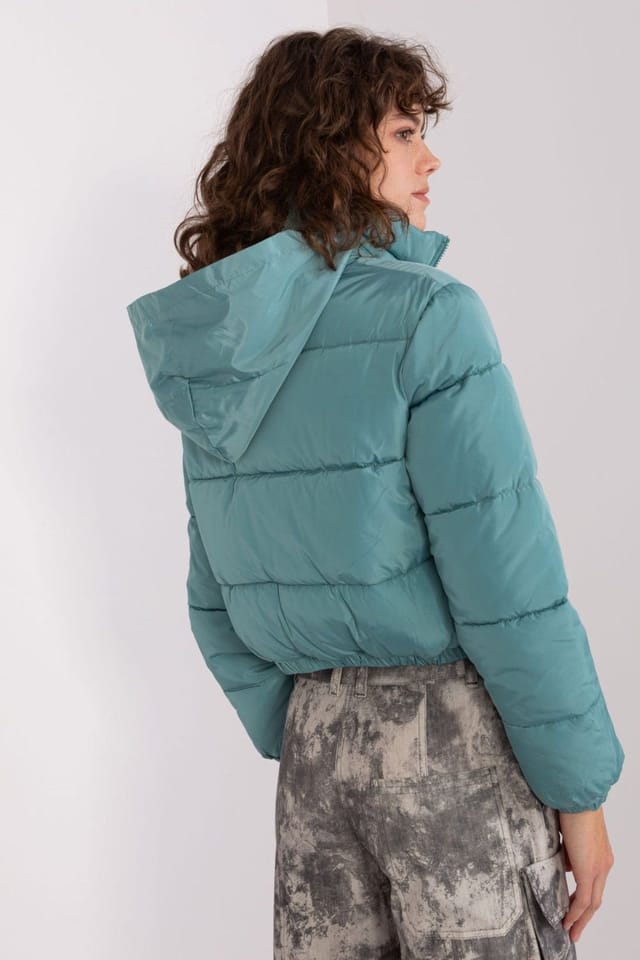 Love Lace Love Lace Women's Short Quilted Hooded Zip Jacket Fully Lined in Teal - 3
