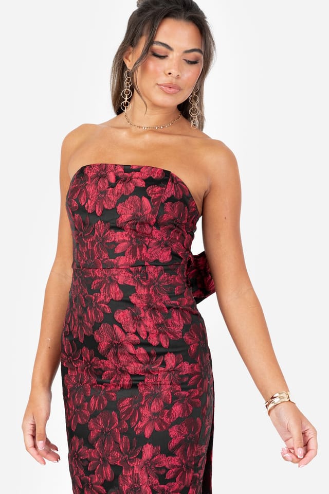 Maya Deluxe Maya Deluxe Women's Floral Jacquard Bandeau Midi Dress in Black - 3