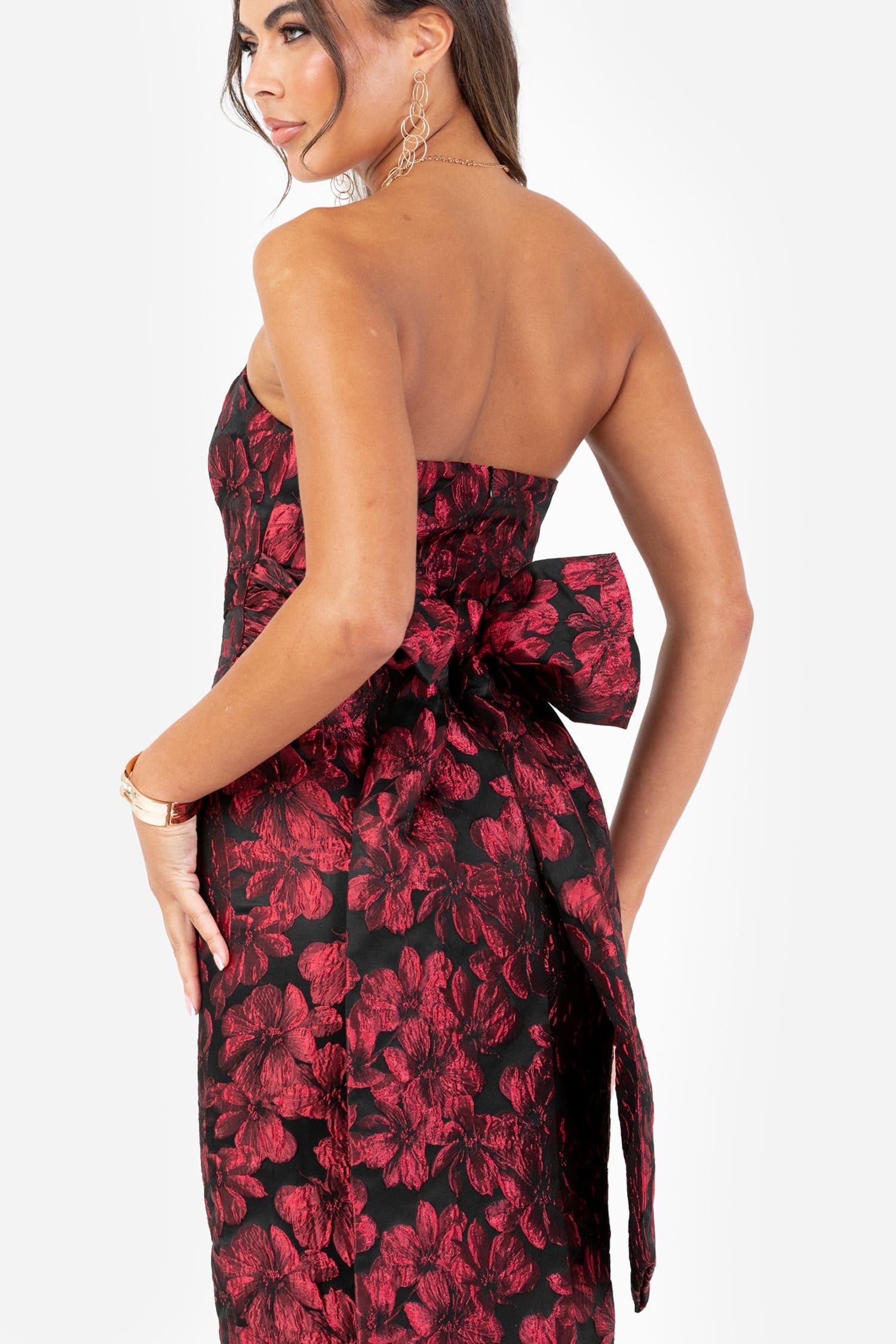 Maya Deluxe Maya Deluxe Women's Floral Jacquard Bandeau Midi Dress in Black - 4