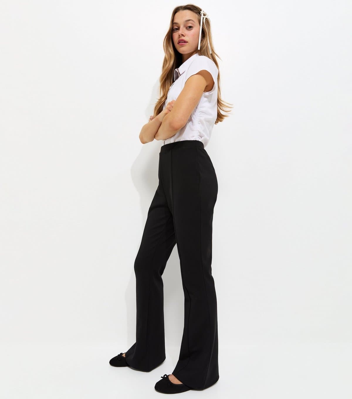 New Look Girls' Black Flared Leg School Trousers New Look
