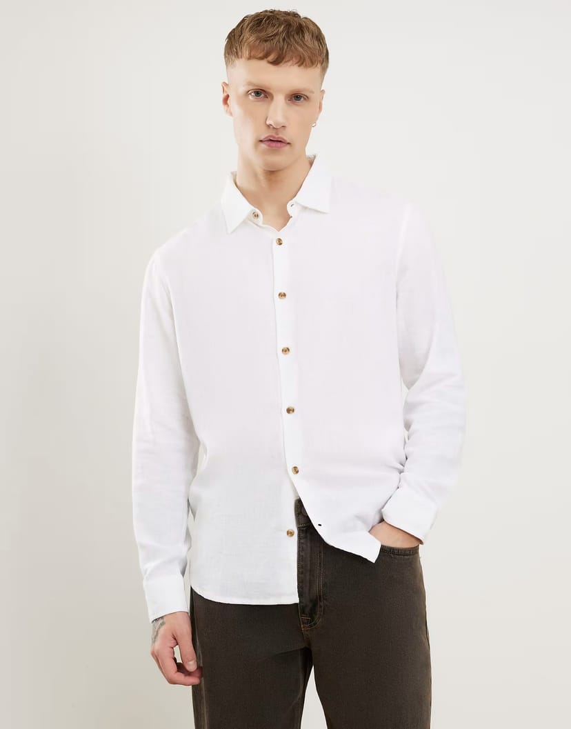 ASOS River Island Regular fit linen blend shirt in white - 1