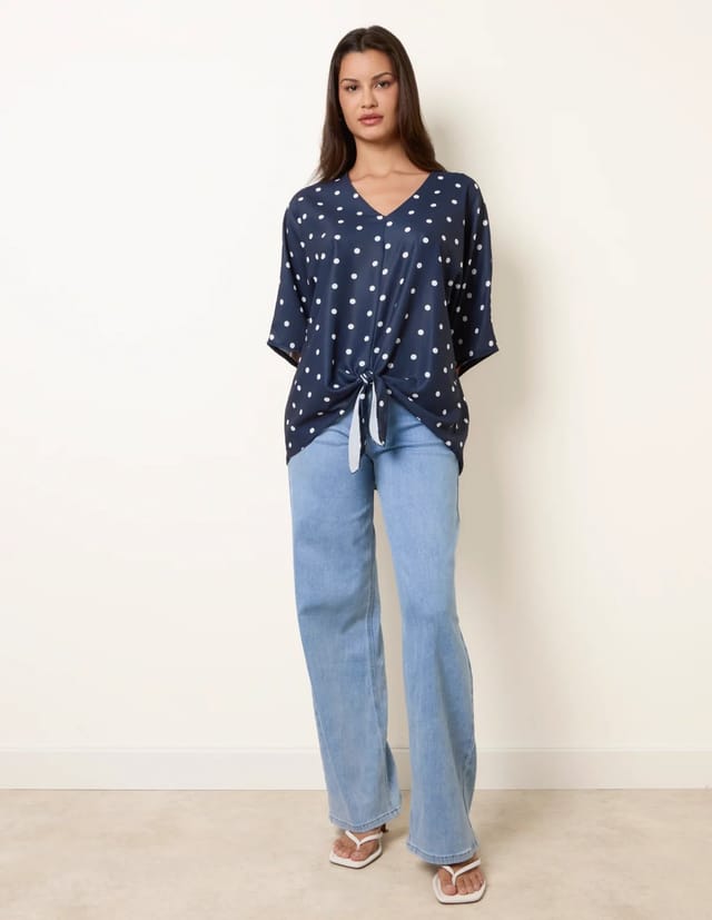 Blue Vanilla Polka Dot Knot Front Top - 3