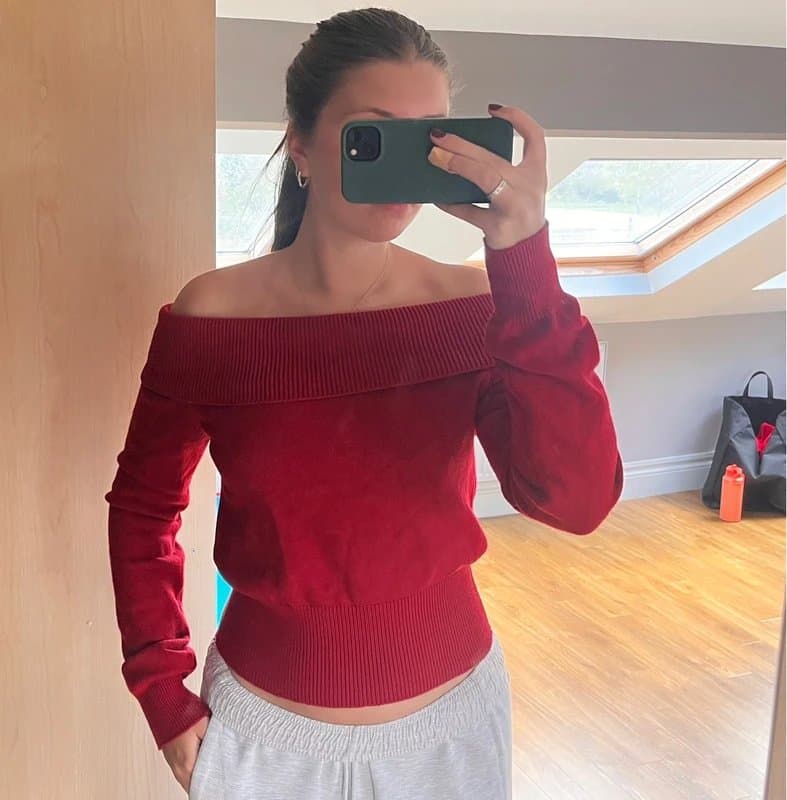 Bershka Red off the shoulder jumper