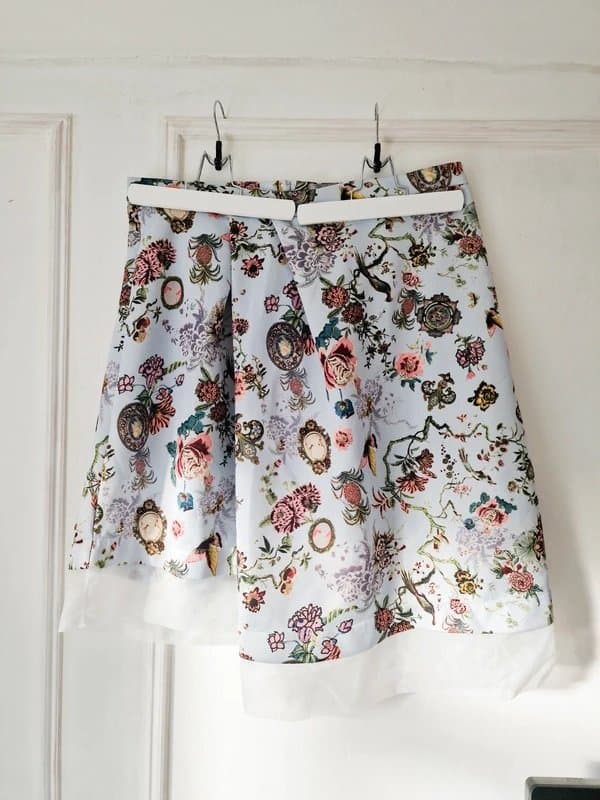 ASOS Asos Skuba Blue Vintage Print Midi Skirt with Chiffon Trim UK 20