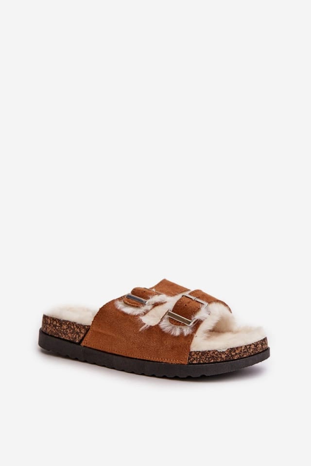 Love Lace Love Lace Women's Fur Lined Platform Slippers with Adjustable Buckle Straps in Brown - 2