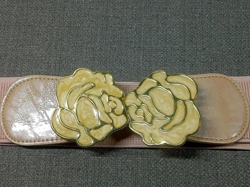 New Look Salmon Pink Wide Elasticated Belt With Twin Rose Buckle 30"-38" With Lustre Trim