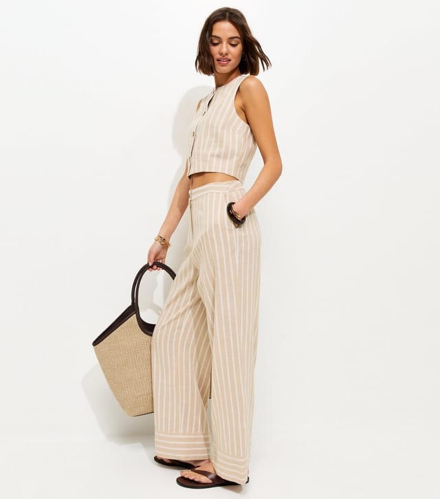 New Look Women's Cream Striped Button Up Waistcoat New Look - 3