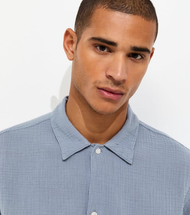 jack & jones Men's Blue Cotton Seersucker Short Sleeve Shirt Jack & Jones New Look - 3