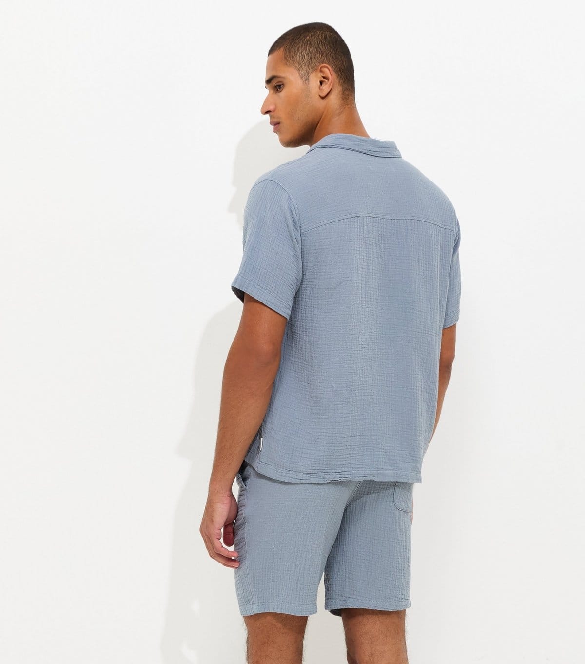 jack & jones Men's Blue Cotton Seersucker Short Sleeve Shirt Jack & Jones New Look - 4
