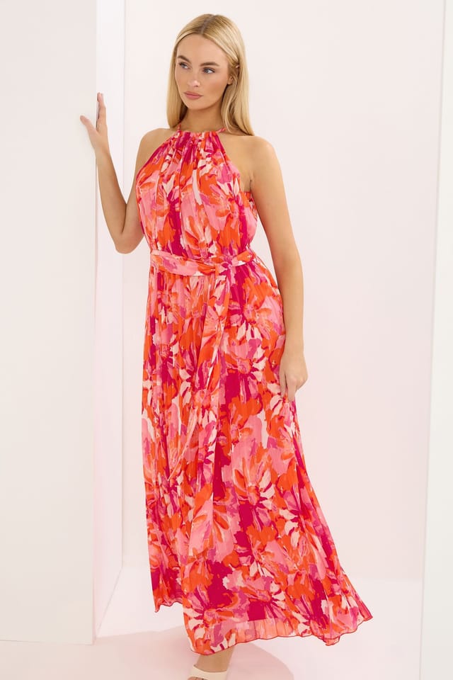 Star By Julien Macdonald Star by Julien Macdonald Women's Blurred Floral Pleated Maxi Dress in Bright Pink - 3