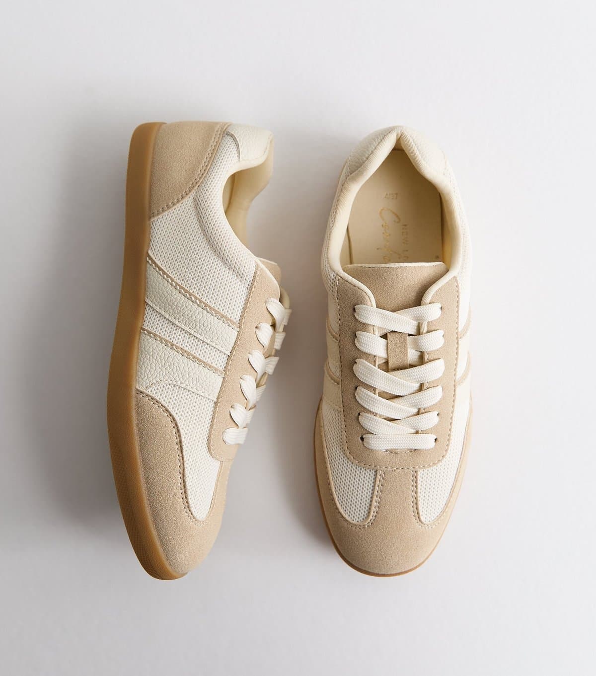 New Look Women's Off White Mesh and Faux Leather Gum Sole Trainers Vegan New Look