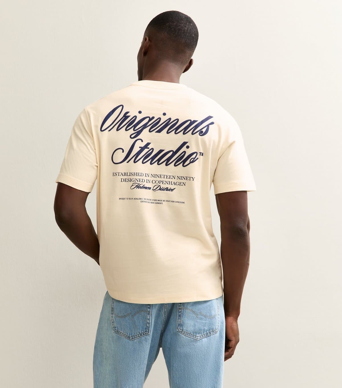 jack & jones Men's Cream Relaxed Originals Studio Logo T-Shirt Jack & Jones New Look
