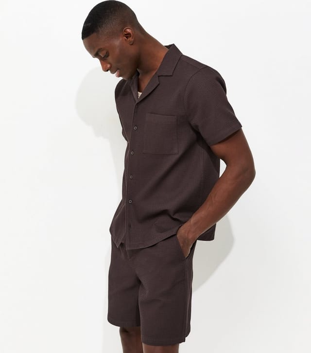 New Look Men's Dark Brown Waffle Drawstring Shorts New Look - 2