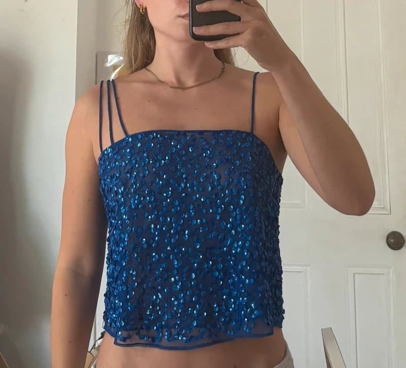 ASOS ASOS blue sequin asymmetric strap crop top