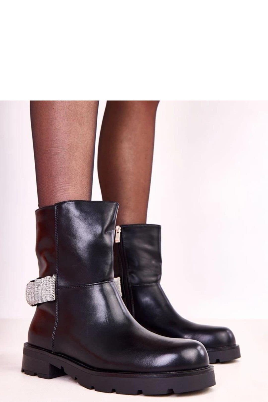 Love Lace Love Lace Women's Flat ankle boots with zirconia embellishment & comfort Elisana in Black