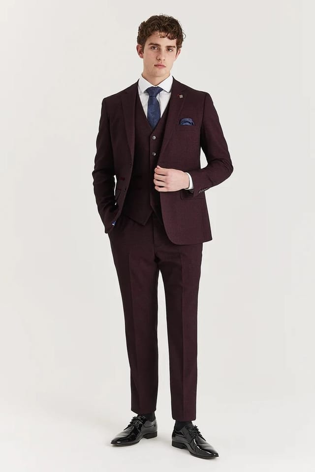 Paul Andrew Paul Andrew Men's Regent Trousers Plaid Check Formal Suit Pants in Wine - 2