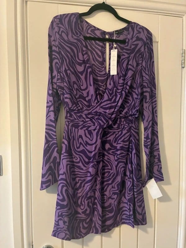 Bershka Purple V-Neck Wrap Mini Dress