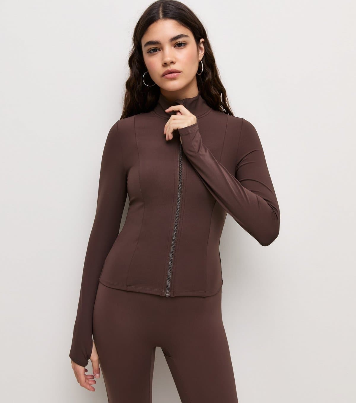 New Look Women's Premium Dark Brown Zip Front Athletic Jacket New Look
