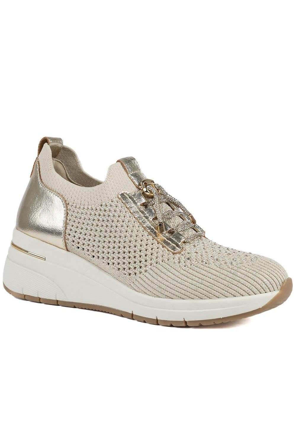 Pavers Pavers Women's Knitted Slip On Wedge Trainers in Gold