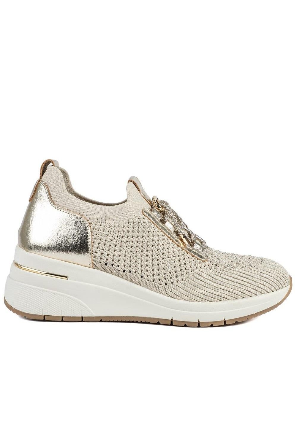 Pavers Pavers Women's Knitted Slip On Wedge Trainers in Gold - 2