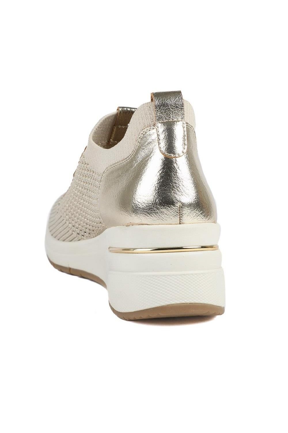 Pavers Pavers Women's Knitted Slip On Wedge Trainers in Gold - 3