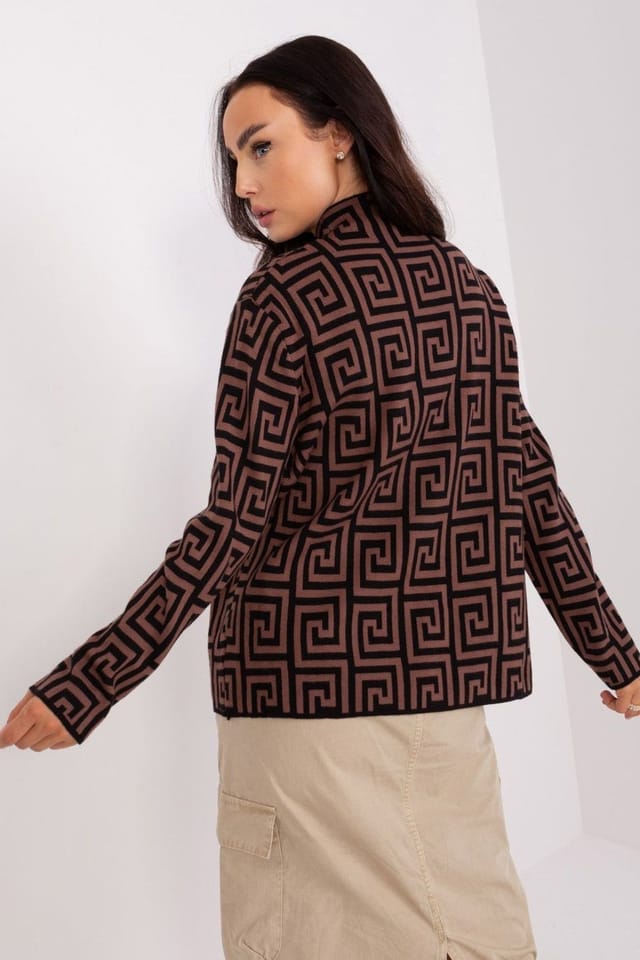 Love Lace Love Lace Women's Long Sleeve Half Turtleneck Geo Sweater Pockets in Brown - 3