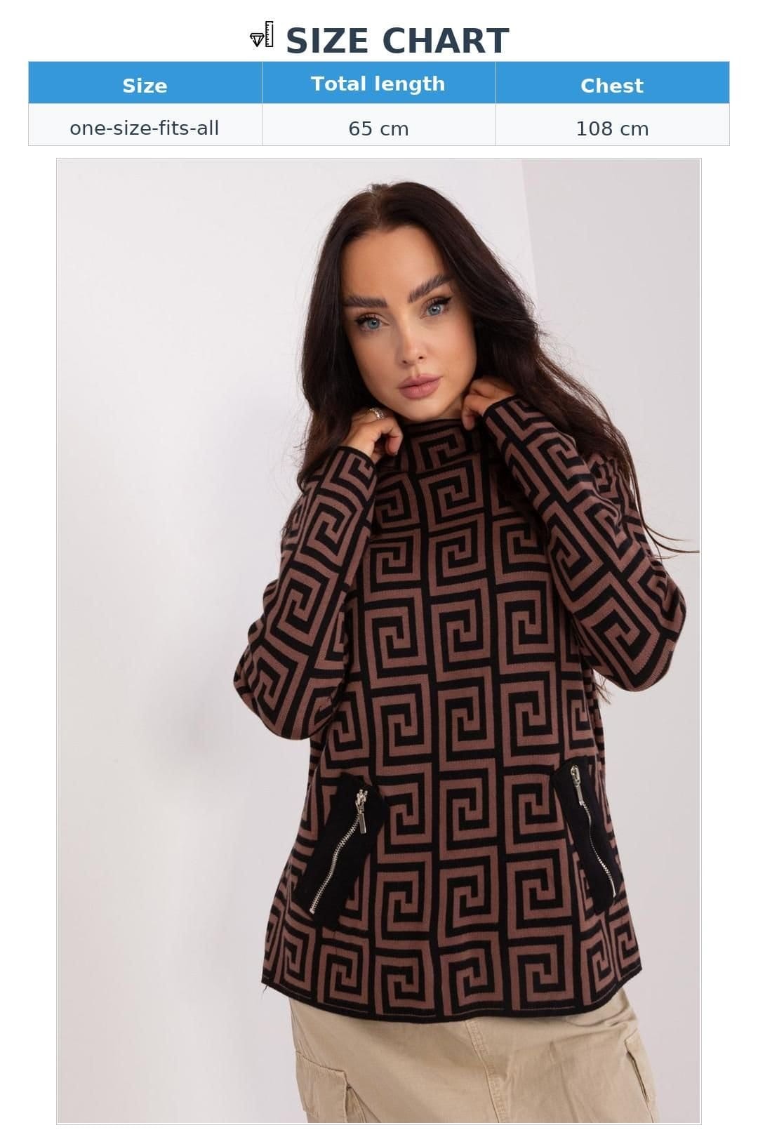 Love Lace Love Lace Women's Long Sleeve Half Turtleneck Geo Sweater Pockets in Brown - 4