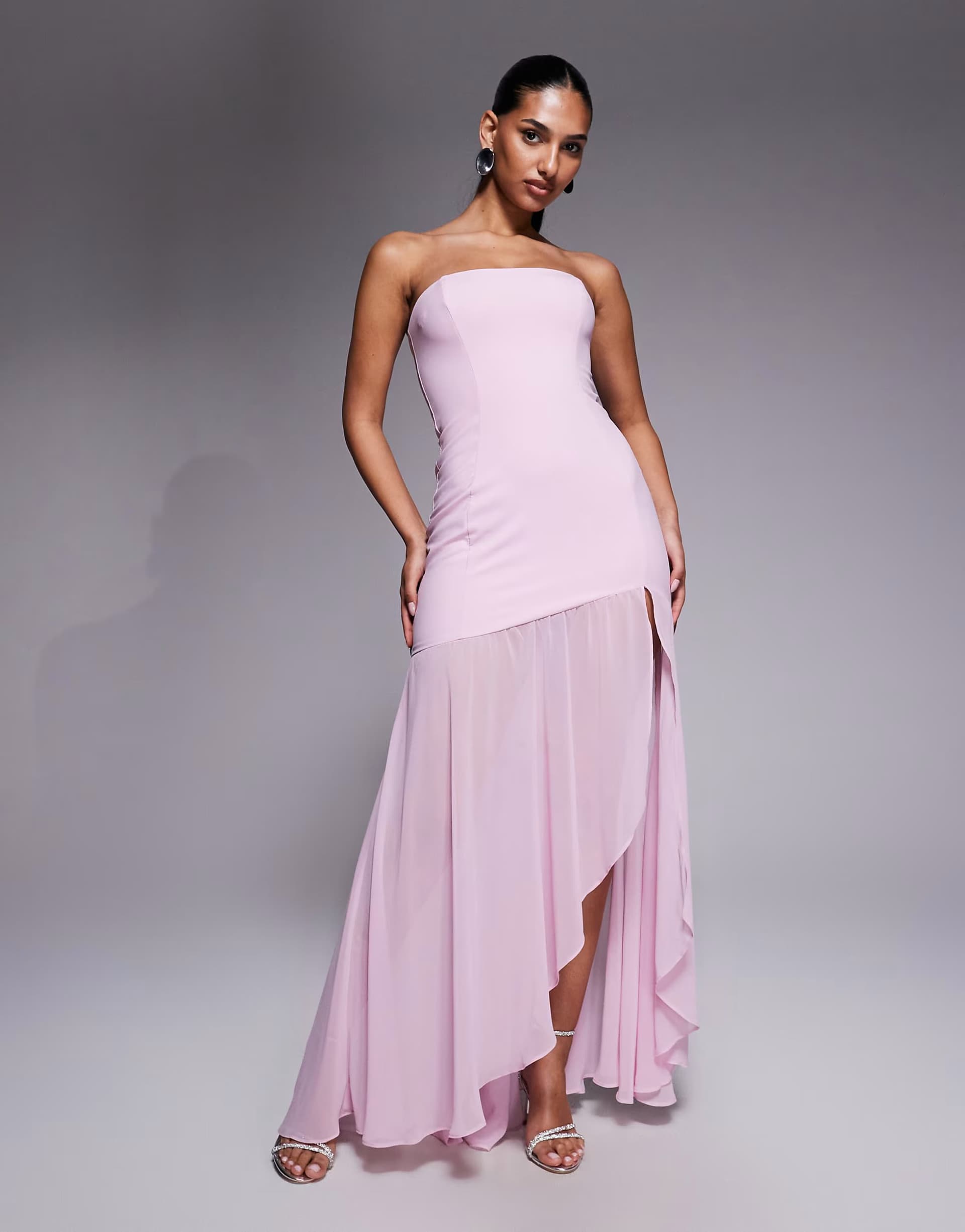 ASOS Oh Polly Melina asymmetric strapless fishtail maxi dress in pink