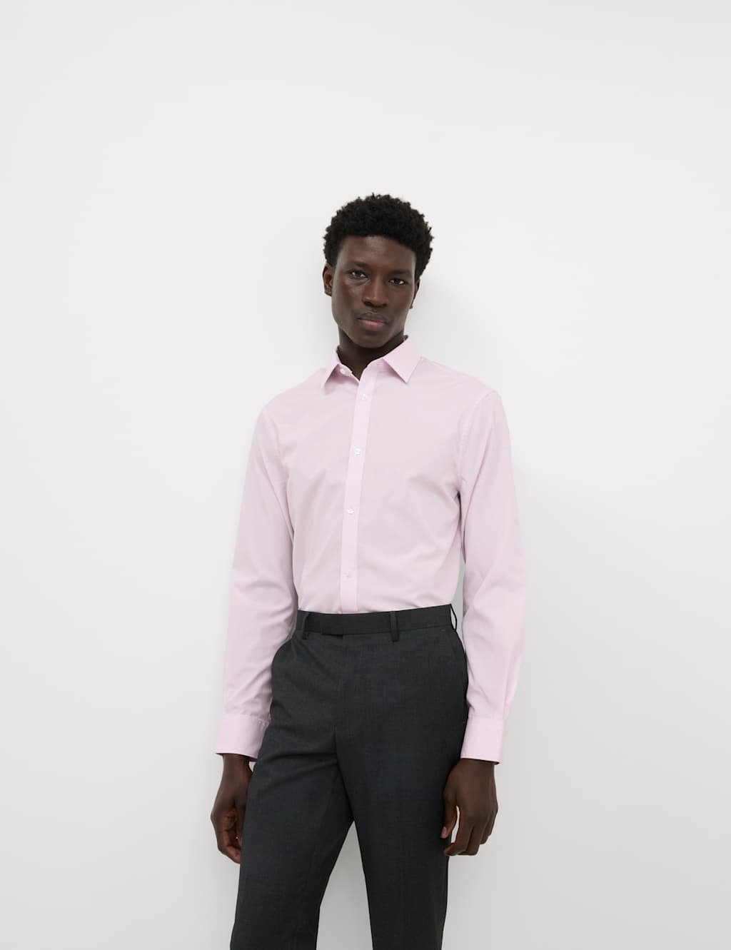 Marks & Spencer M&S Slim Fit Easy Iron Cotton Blend Shirt Pink - 3