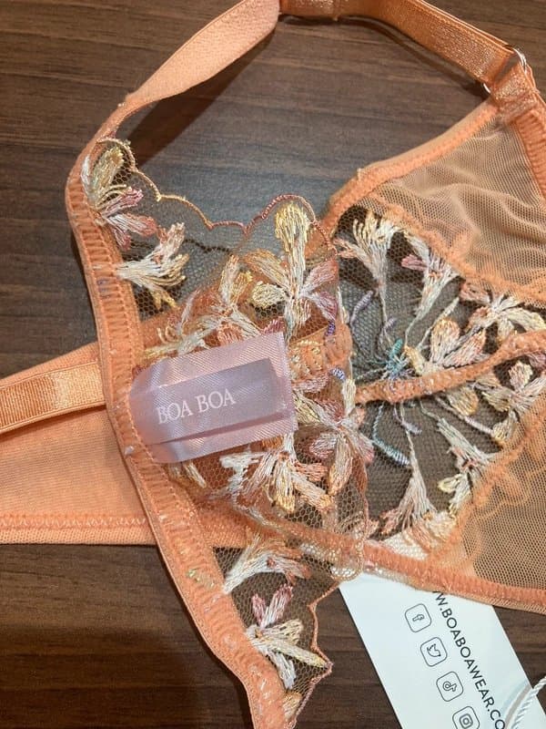 boa boa Boa Boa Embroidered Garter Belt & Thong Set XS bnwt Peach/Nude