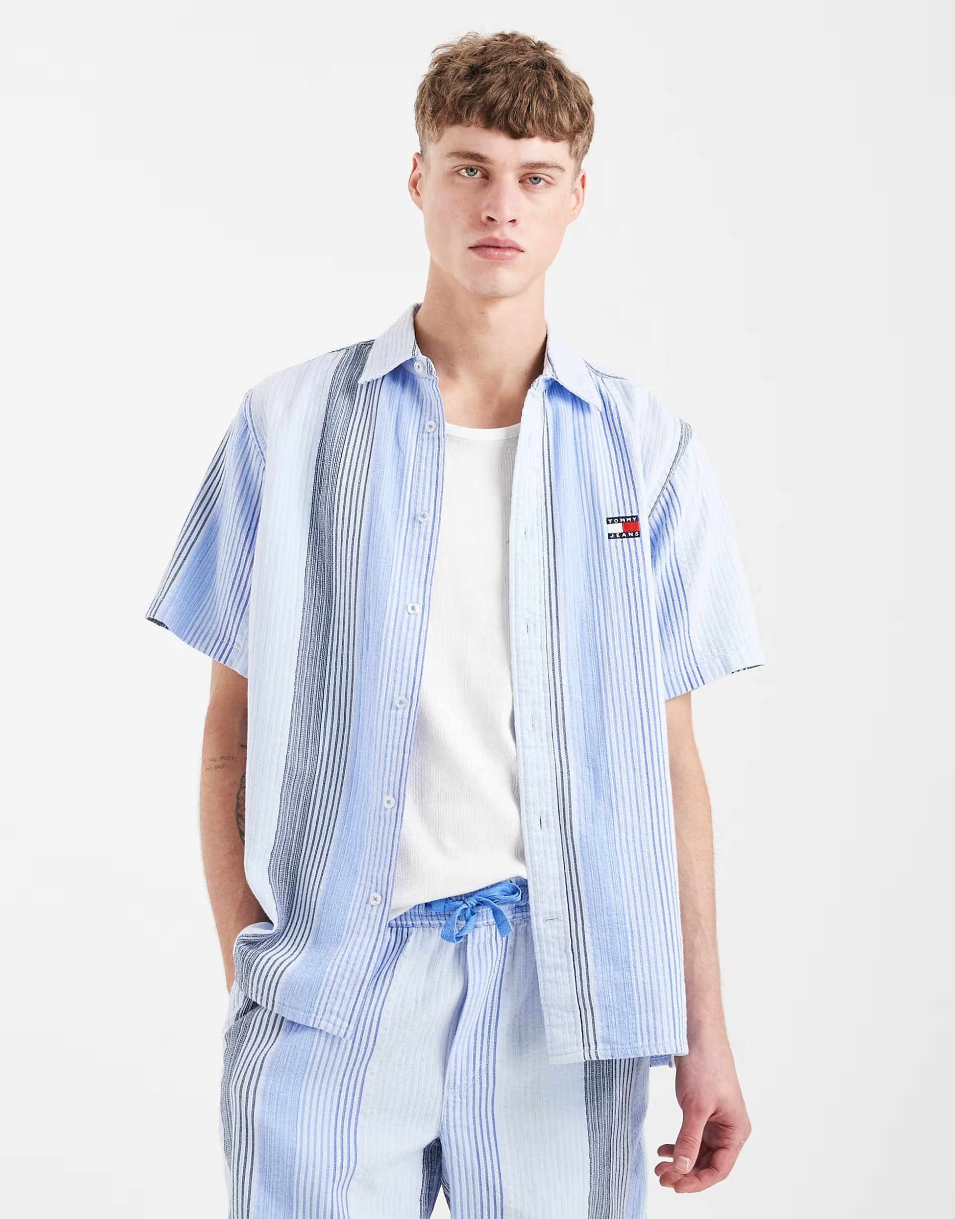 ASOS Tommy Jeans relaxed short sleeve shirt co-ord in blue stripe