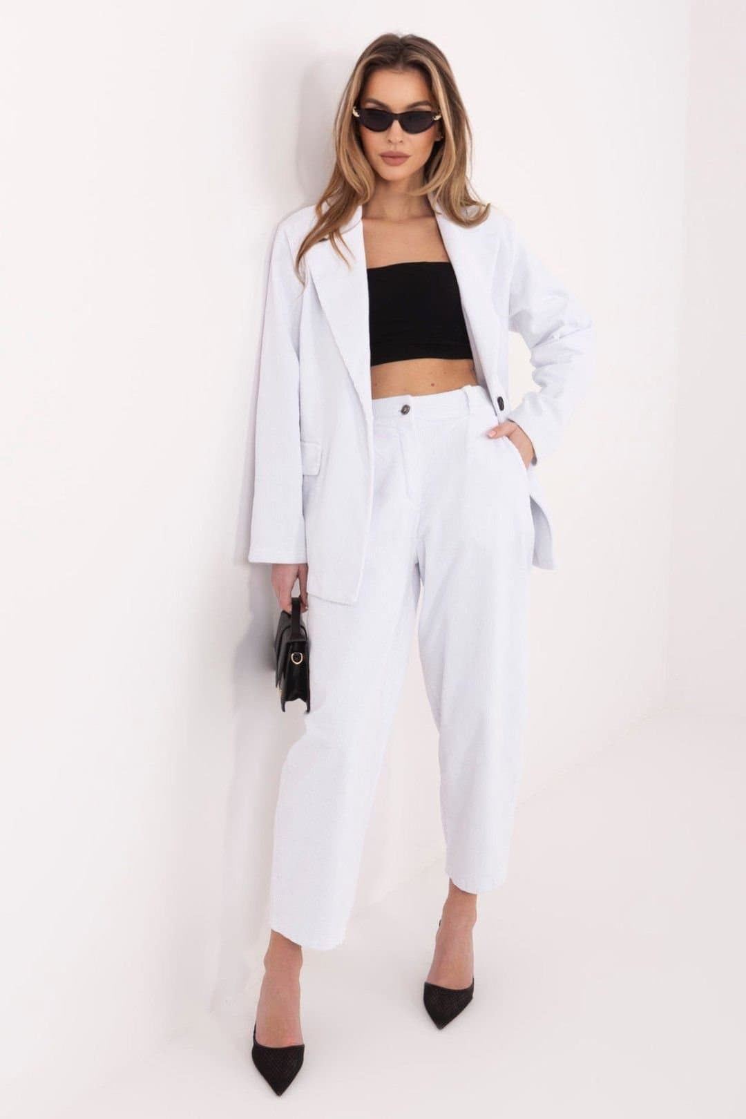 Love Lace Love Lace Women's Paris Chic High Waist Corduroy Carrot Pants in White